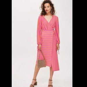 NWT Topshop asymmetrical midi pink stripe dress